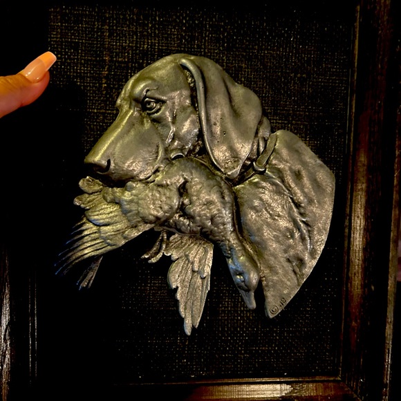 Bloodhound and duck vintage metal art carving